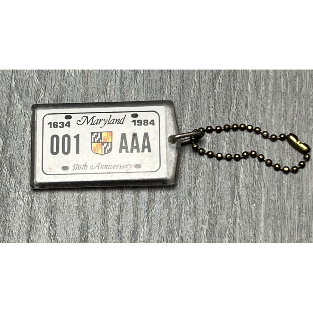 Vintage 1984 Maryland 350th Anniversary AAA License Plate Keychain‎